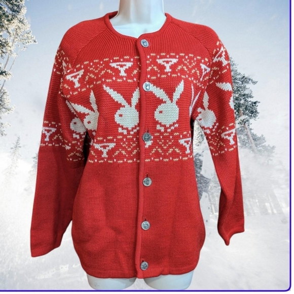 Red & white vintage 1950's-60's Playboy cardigan sweater